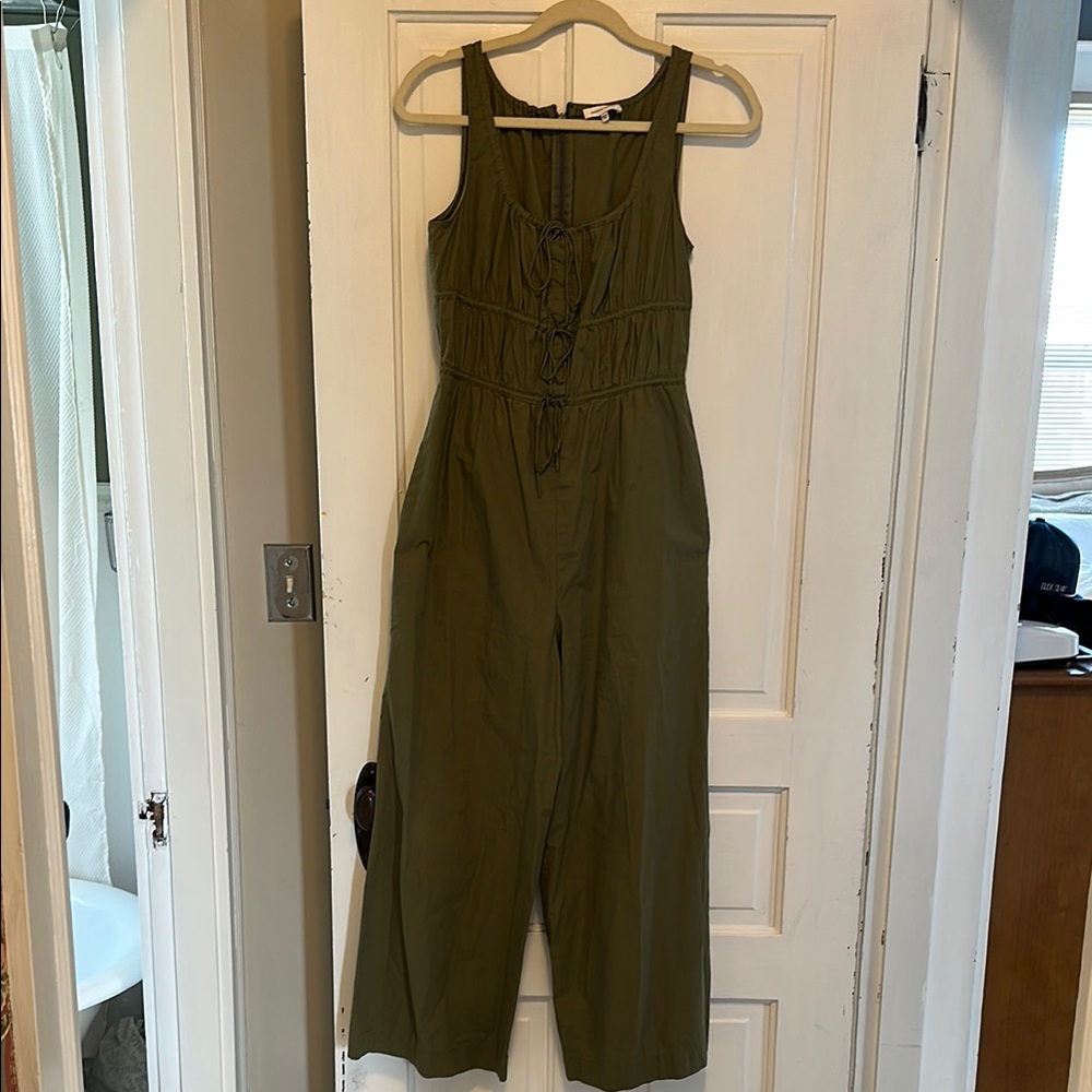 Rebecca Taylor poplin silk blend olive green romper